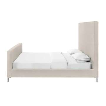 Posh Living Alex Linen Fabric Upholstered Platform King Bed Frame in Beige