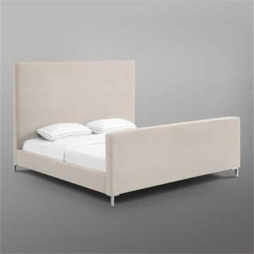 Posh Living Alex Linen Fabric Upholstered Platform King Bed Frame in Beige