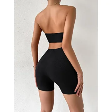 Floerns Women's Stylish Workout Crop Top and Shorts Set