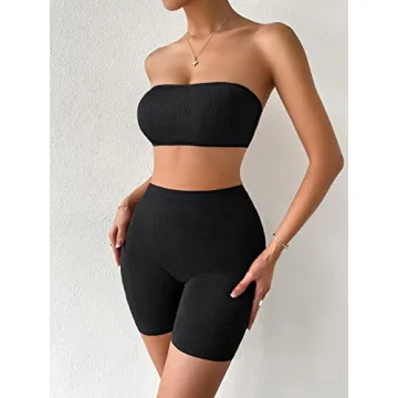 Floerns Women's Stylish Workout Crop Top and Shorts Set