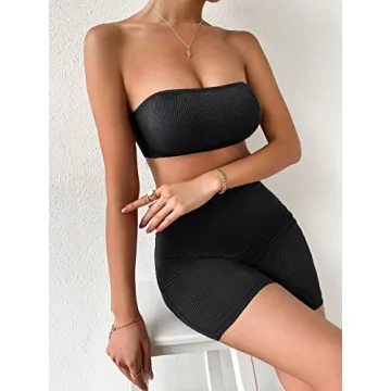 Floerns Women's Stylish Workout Crop Top and Shorts Set