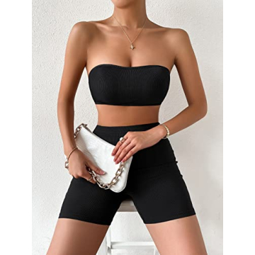 Floerns Women's Stylish Workout Crop Top and Shorts Set