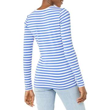 Amazon Essentials Women's Classic-Fit Long-Sleeve Crewneck T-Shirt (Available in Plus Size), Blue White Stripe, Medium