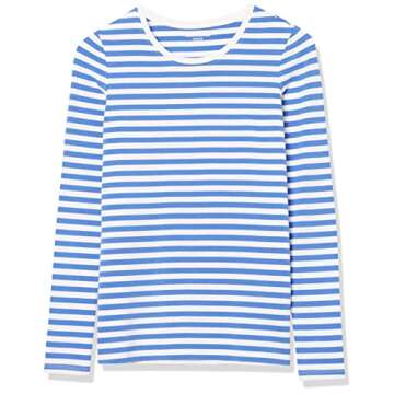 Amazon Essentials Women's Classic-Fit Long-Sleeve Crewneck T-Shirt (Available in Plus Size), Blue White Stripe, Medium