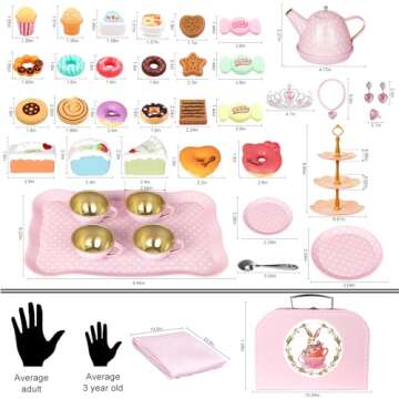 Tea Party Set for Little Girls, 49PCS Princess Tea Time Toys Including Tea Set Dessert Carrying Case...