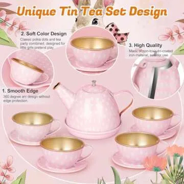 Tea Party Set for Little Girls, 49PCS Princess Tea Time Toys Including Tea Set Dessert Carrying Case, Kids Kitchen Pretend Playset, Tea Set for Girls Birthday Toddler Gifts Age 3-8