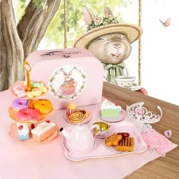Tea Party Set for Little Girls, 49PCS Princess Tea Time Toys Including Tea Set Dessert Carrying Case, Kids Kitchen Pretend Playset, Tea Set for Girls Birthday Toddler Gifts Age 3-8