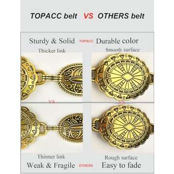 TOPACC Gold Western Concho Chain Belt for Women Stylish Fashion
