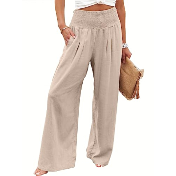 ANRABESS Women Linen Palazzo Pants Summer Boho Wide Leg High Waist Casual Lounge Pant 2024 Beach Tra...
