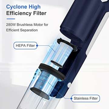 whall 25Kpa 280W Cordless Stick Vacuum Cleaner - 4 in 1, Lightweight Handheld for Home, Pet Hair, Carpet, Hard Floor, 55 Mins Runtime