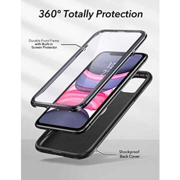 YOUMAKER Metallic Designed for iPhone 11 Case, Full Body Rugged with Built-in Screen Protector Heavy Duty Protection Slim Fit Shockproof Cover for iPhone 11 Case 6.1 Inch-Black