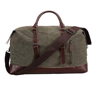 Ulgoo Travel Duffel Bag Canvas Bag PU Leather Weekend Bag Overnight (Amy Green)