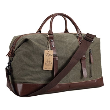 Ulgoo Travel Duffel Bag Canvas Bag PU Leather Weekend Bag Overnight (Amy Green)