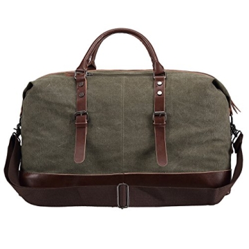 Ulgoo Travel Duffel Bag Canvas Bag PU Leather Weekend Bag Overnight (Amy Green)
