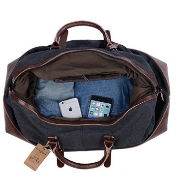 Ulgoo Travel Duffel Bag Canvas Bag PU Leather Weekend Bag Overnight (Amy Green)