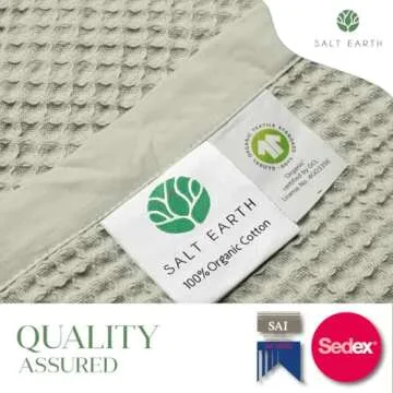 Salt Earth GOTS Certified 100% Organic Cotton Throw Blanket, 60" X 80" Waffle Blankets & Throws for Bed, Throw Blanket for Couch, Modern and Cozy Blanket, All Seasons Comfy Soft Blanket (Sea Foam)