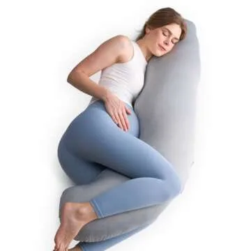 Momcozy Pregnancy Pillows with Cooling Cover, J Shaped Maternity Body Pillow for Pregnancy, Pregnancy Must Haves, Side Sleeper Pillow for Belly Hip Legs Support