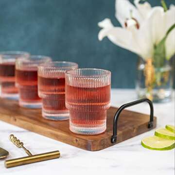 Greenline Goods Ribbed Ripple Art Deco Glassware Set of 4-6.5 oz Origami Style Stackable Fluted Glas...