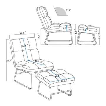 MCombo Accent Chair with Ottoman Set, Modern Armless Chair for Living Room, Bedroom, Small Space 4013 (Heat-Stamped Fabric, Saddle)