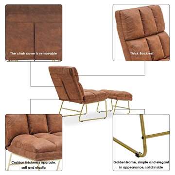 MCombo Accent Chair with Ottoman Set, Modern Armless Chair for Living Room, Bedroom, Small Space 4013 (Heat-Stamped Fabric, Saddle)