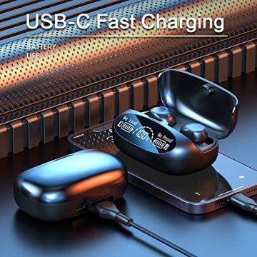 PMOPDSNNE Wireless Earbuds Bluetooth 5.3 LED Display IPX7