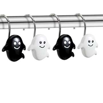 CHICTIE Halloween Shower Curtain Hooks, Black White Nightmare Decorative Shower Rings for Bathroom S...