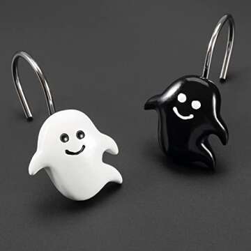 CHICTIE Halloween Shower Curtain Hooks, Black White Nightmare Decorative Shower Rings for Bathroom Shower Curtains Rods,Set of 12 Premium Rust-Resistant Shower Hooks Hangers Cute Spooky Design