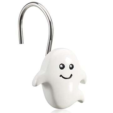 CHICTIE Halloween Shower Curtain Hooks, Black White Nightmare Decorative Shower Rings for Bathroom Shower Curtains Rods,Set of 12 Premium Rust-Resistant Shower Hooks Hangers Cute Spooky Design
