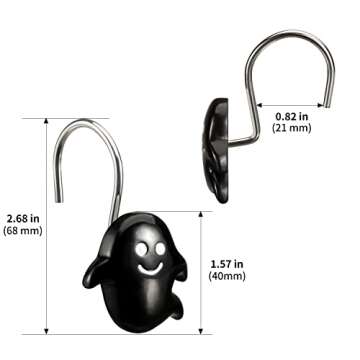 CHICTIE Halloween Shower Curtain Hooks, Black White Nightmare Decorative Shower Rings for Bathroom Shower Curtains Rods,Set of 12 Premium Rust-Resistant Shower Hooks Hangers Cute Spooky Design