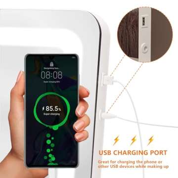 Hasipu Vanity Mirror with Lights, 24.2" x 18.9" LED Make up Mirror, Light up Mirror with 10X Magnification and USB Charging Port, Phone Holder, Smart Touch 3 Colors Dimmable, 360° Rotation (White)