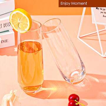 D.M DESIGN·MASTER [6 Pack, 9.5 OZ - Stemless Champagne Flute Glasses, Champagne Glasses. All-Purpose Wine Drinking Glassware.
