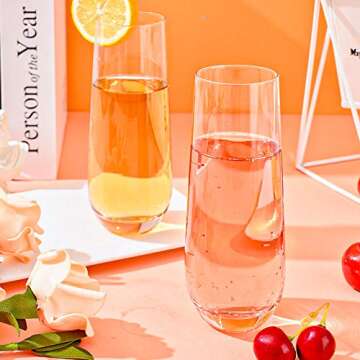 D.M DESIGN·MASTER [6 Pack, 9.5 OZ - Stemless Champagne Flute Glasses, Champagne Glasses. All-Purpose Wine Drinking Glassware.