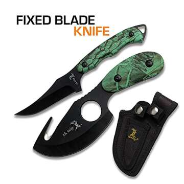 Elk Ridge-Outdoors 2-PC Fixed Blade Hunting Knife Set-Black Stainless Steel Skinner&Gut Hook Blades,...
