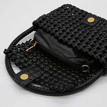 Angryapple Women Vegan Leather Hand-woven Handbag,Fashion Candy Color Shoulder Underarm Crossbody with Purse Casual Tote Bag (black)