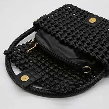 Angryapple Women Vegan Leather Hand-woven Handbag,Fashion Candy Color Shoulder Underarm Crossbody with Purse Casual Tote Bag (black)