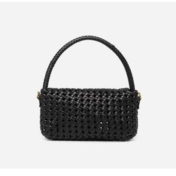 Angryapple Women Vegan Leather Hand-woven Handbag,Fashion Candy Color Shoulder Underarm Crossbody with Purse Casual Tote Bag (black)
