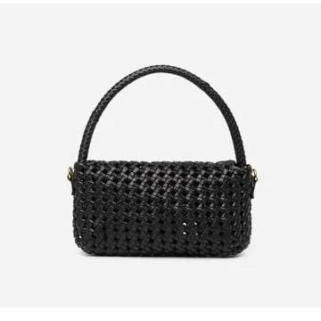 Angryapple Women Vegan Leather Hand-woven Handbag,Fashion Candy Color Shoulder Underarm Crossbody with Purse Casual Tote Bag (black)
