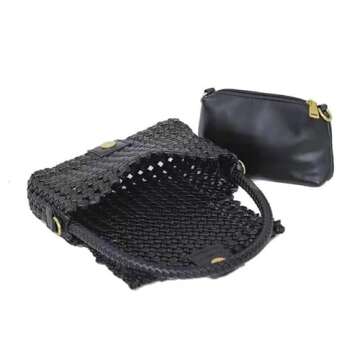 Angryapple Women Vegan Leather Hand-woven Handbag,Fashion Candy Color Shoulder Underarm Crossbody with Purse Casual Tote Bag (black)