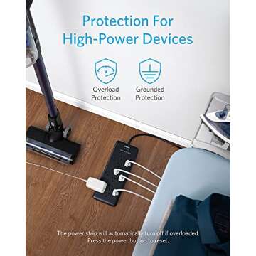 Anker 6ft Power Strip Surge Protector, 12 Outlets with Flat Plug, 1875W Output for Computer,Desktop Accessory, Laptop & Phone,Multiple Charging Station for Home, Office(2×4000 Joules)，UL Listed(black)