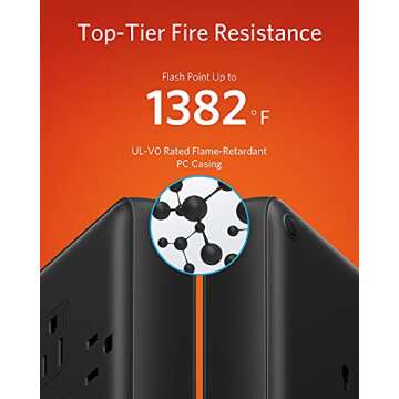 Anker 6ft Power Strip Surge Protector, 12 Outlets with Flat Plug, 1875W Output for Computer,Desktop Accessory, Laptop & Phone,Multiple Charging Station for Home, Office(2×4000 Joules)，UL Listed(black)