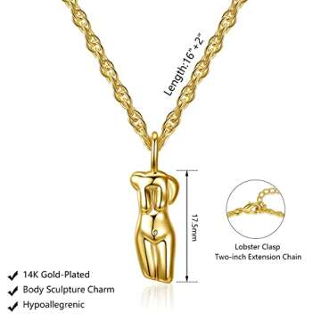 Luxval Gold Plated Figure Pendant Necklace Female Body Sculpture Necklaces for Women Dainty Gold choker for Women Minimalist 16’’length