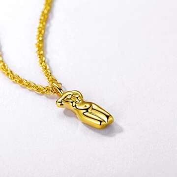 Luxval Gold Plated Figure Pendant Necklace Female Body Sculpture Necklaces for Women Dainty Gold choker for Women Minimalist 16’’length