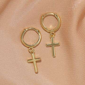 Fashion Delicate 14K Gold Plated Lightweight Huggie Hoops Safety Pins Earrings Set - Gold Hopp for Women Jewelry(Style E)