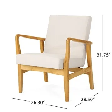 Christopher Knight Home Isaac Mid Century Modern Fabric Arm Chair, Ivory, Walnut 28.5D x 26.3W x 31.75H in
