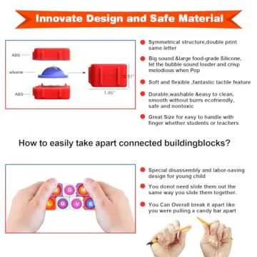 Huge Bubble MultiSensory Uppercase Alphabet POP Fidget Blocks, Classroom Pop Building Blocks。Loud Pop Sounds。Play-to-Learn Reading for Letter Recognition&Phonics &Word-Spell。Gift for Kids age3-8