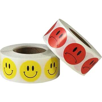 Happy Face Frowny Face Stickers Yellow Happy Red Sad Labels for Teachers 3/4 Inch Round Circle Dots 500 Stickers Per Design 1,000 Adhesive Stickers