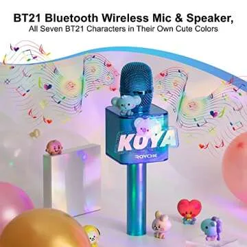 BTS Bluetooth Wireless Mic & Speaker, All Seven BTS Characters in Their Own Cute Colors (KOYA)