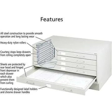 Safco 5 Drawer Steel Flat File Cabinet - Light Gray Storage Solution