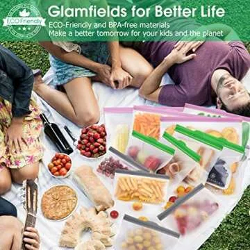 GLAMFIELDS Eco-Friendly Reusable Food Storage Bags 12 Pack