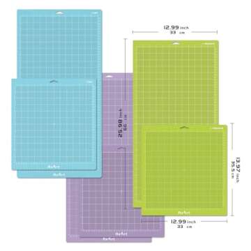 ReArt Cutting Mat Variety 6 Packs for Cricut Maker 3/Maker/Explore 3/Air 2/Air/One Adhesive Sticky Replacement - Strong, Standard, Light, 12in x 12in x 3 Packs, 12in x 24in x 3 Packs.